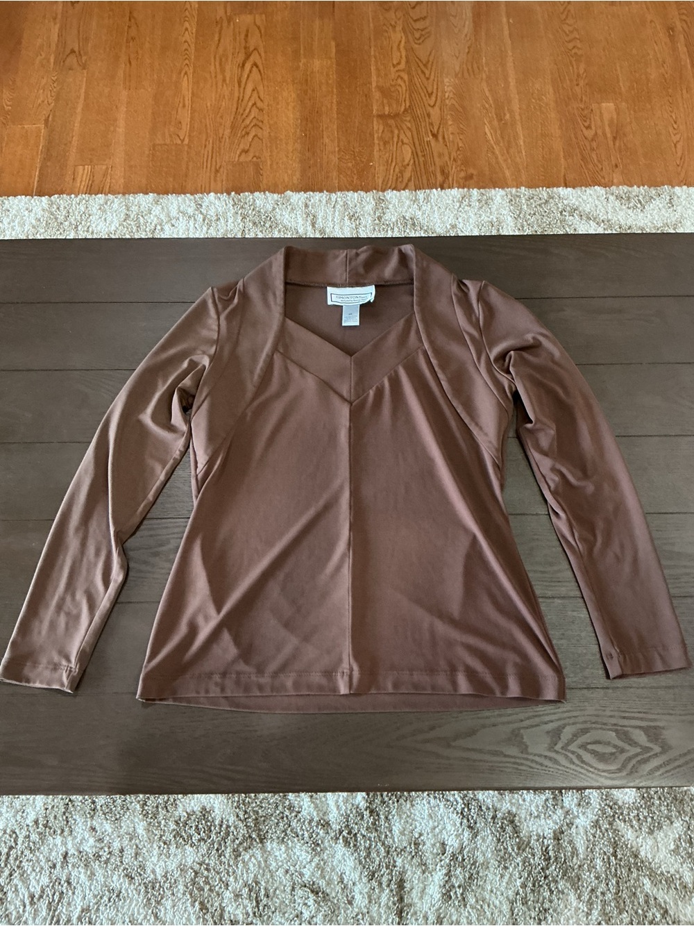 Classic V-Neck Long Sleeve Top in Brown